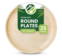 ECO Leaf 25 Disposable Palm Leaf Plates | 10”(25cm) Round Compostable Dinner Plates | Eco-Friendly, Biodegradable Heavy-Duty Plate for Wedding, Party & Picnic |Microwave & Oven Safe