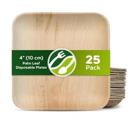 ECO Leaf 25 Disposable Square Palm Leaf Plates, 4" (10cm) - Eco-Friendly, Biodegradable, Compostable, Heavy-Duty Bamboo Plates for Desserts, Snacks, Weddings, Picnics, Oven Safe