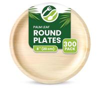 ECO Leaf 300 Disposable Palm Leaf Plates - 8''(20cm) Deep Round, Compostable & Biodegradable | Eco-Friendly, Strong Plates for Hot Food | Microwave & Oven Safe, Medium Round, Chemical-Free