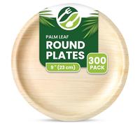ECO Leaf 300 Disposable Palm Leaf Plates | 9”(23cm) Round Compostable Dinner Plates | Eco-Friendly, Biodegradable Heavy-Duty Plate for Wedding, Party & Picnic |Microwave & Oven Safe, 300 Pcs