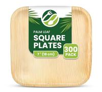ECO Leaf 300 Pack 7” (18cm) Square Disposable Palm Leaf Plates - Compostable, Eco-Friendly, Biodegradable, Bamboo Plates, Oven Safe, Perfect for Weddings, Parties, Picnics and Dessert Tableware