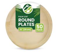 Eco Leaf 50 Disposable Palm Leaf Plates | 12” Deep Round Bamboo Dinner Plates, Compostable & Biodegradable, Microwave & Oven Safe