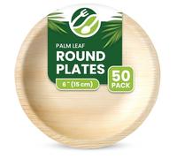 ECO Leaf 50 Disposable Palm Leaf Plates - 6''(15cm) Deep Round, Compostable & Biodegradable | Eco-Friendly, Strong Plates for Hot Food | Microwave & Oven Safe | Small Dessert & Side Plates