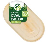 ECO Leaf 50 Disposable Palm Leaf Serving Platters - Extra Large Oval 22" x 12" (56cm x 30cm), Eco-Friendly Wedding Plates, Sturdy Hot Food Trays for Starters, Canapés, Parties & Events