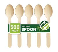 Eco Leaf 500pcs Disposable Wooden Spoons, 16cm, Biodegradable & Compostable Eco-Friendly Cutlery Set for Weddings, Picnics, Parties, Camping & Catering | Sturdy Birch Wood & Bamboo Spoons