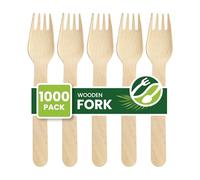 Eco Leaf Wooden Forks, 16cm | 1000pcs | Biodegradable, Compostable, Plastic-Free Cutlery for Weddings, Picnics, Parties, Camping & Catering | Ideal for Desserts