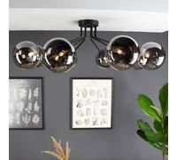 Eco-Light Neptune ceiling light black, 8 smoked glass globes