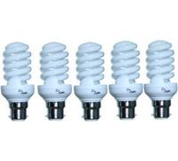 Eco Lights New Compact Mini Range 20 WATT BC Daylight Energy Saver Five Pack Full Spectrum Bulbs