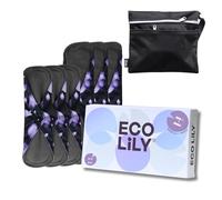 Eco Lily Reusable Sanitary Pads (6Pk for Medium to Heavy Flow) - Odour- Absorbing Charcoal Bamboo Pads for Women Sanitary Towels - Reusable Pads Menstrual with Waterproof Wet Bag
