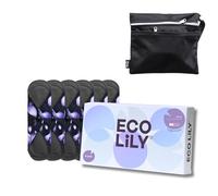 Eco Lily® Reusable Sanitary Pads - Pantyliner (6Pk) - Leakproof Odour-Absorbing Charcoal Bamboo Pads with Waterproof Wet Bag