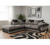 Eco Living Luca L Shape Corner Grey Jumbo Cord Sofa With A Modern Black Leather Trim - Left Hand Facing Chaise