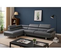 Eco Living Ravello Leather Corner Sofa Adjustable Headrests, L-Shaped Sectional, Contemporary Living Room Seating, Left Hand Facing, Grey
