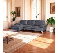 Eco Living Ravenna Velvet Sectional Corner Left Hand Facing Sofa In Grey