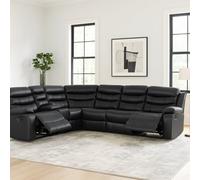 Eco Living Serafina 5 Seater Leather Recliner Corner Sofa Set Black With Drop Down Armrest