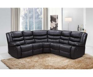 Eco Living Serafina 5 Seater Leather Recliner Corner Sofa Set Black With Drop Down Armrest