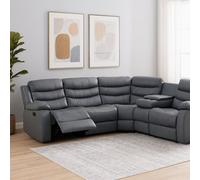 Eco Living Serafina 5 Seater Leather Recliner Corner Sofa Set Grey With Drop Down Armrest