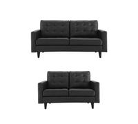 Eco Living Stockholm 3+2 Seater Sofa Set, Button Tufted Black Premium Leather