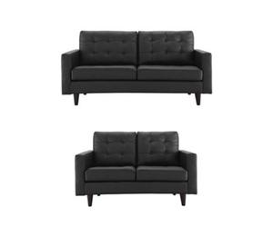 Eco Living Stockholm 3+2 Seater Sofa Set, Button Tufted Black Premium Leather