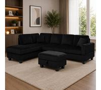 Eco Living Valentina Left Hand Facing Corner Sofa With Ottoman Footstool And Drop Down Table