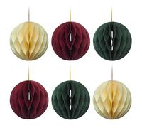 Eco Paper Christmas Baubles - Honeycomb Round Green Cream Red - Set of 6