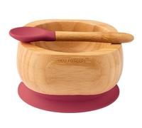 eco rascals Bamboo Baby Suction Bowl with Matching Spoon Set - Outstanding Stay Put Silicone Suction for Baby Led Weaning, Baby & Toddler Suction Bowls from 6 Months (Red)
