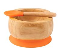 eco rascals Bamboo Baby Suction Bowl with Matching Spoon Set - Outstanding Stay Put Silicone Suction for Baby Led Weaning, Baby & Toddler Suction Bowls from 6 Months (Orange)