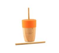 eco rascals Bamboo Cup with Reusable Straw and Silicone Lid - Transition Cup for Babies & Kids, BFA Free Training Cup, Perfect for Smoothies, Juice & Milk (Big Cup Orange)