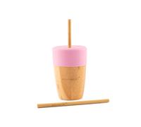 eco rascals Bamboo Cup with Reusable Straw and Silicone Lid - Transition Cup for Babies & Kids, BFA Free Training Cup, Perfect for Smoothies, Juice & Milk (Big Cup Pink)