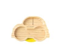 eco rascals Car Shaped Natural Bamboo Plates for Baby Toddler | Car Shaped Baby Suction Plate | Stay Put Feeding Plate for Weaning with Two Large Sections | Detachable Suction Base | Yellow