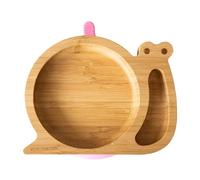 eco rascals Snail Shaped Natural Bamboo Plate for Baby Toddler - Snail Shaped Baby Suction Plate, Stay Put Feeding Plate for Weaning with Two Sections, Detachable Suction Base (Pink)