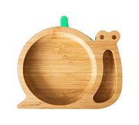 eco rascals Snail Shaped Natural Bamboo Plate for Baby Toddler - Snail Shaped Baby Suction Plate, Stay Put Feeding Plate for Weaning with Two Sections, Detachable Suction Base (Green)