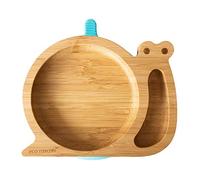 eco rascals Snail Shaped Natural Bamboo Plate for Baby Toddler - Snail Shaped Baby Suction Plate, Stay Put Feeding Plate for Weaning with Two Sections, Detachable Suction Base (Blue)