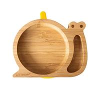 eco rascals Snail Shaped Natural Bamboo Plate for Baby Toddler - Snail Shaped Baby Suction Plate, Stay Put Feeding Plate for Weaning with Two Sections, Detachable Suction Base (Yellow)