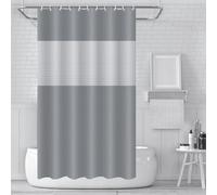 ECO Shower Curtain 180x180cm, Spliced Grey PEVA Waterproof Heavy Duty With 3 Magnets, 12 Plastic Hooks, Mould Proof Quick-Drying Washable Bathroom Curtain Home Decor