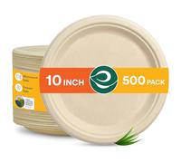 ECO SOUL 100% Compostable 10 Inch Paper Plates 500 [4x125 Pc] Disposable Bulk Party Plates I Heavy Duty Eco-Friendly Sturdy Dinner, Wedding, Event Plates I Biodegradable Unbleached