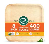 ECO SOUL 100% Compostable 8 Inch Square Palm Leaf Plates [400-Pack] I Premium Disposable Plates Set I Heavy Duty Eco-Friendly Bamboo Plates Disposable I Square Disposable Plates