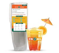 ECO SOUL 100 Compostable Clear Plastic Cups 12 Oz (350 ml) - Eco-Friendly Disposable Cups for Parties, Iced Coffee, Smoothies, Beer & Cold Drinks - Plant-Based, Biodegradable, Recyclable