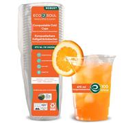 ECO SOUL 100 Compostable Clear Plastic Cups 16 Oz (475 Ml) Plant Based Eco-Friendly Disposable Cups for Iced Coffee Cups Smoothies, Beer & Any Beverages for Parties