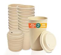 ECO SOUL 100% Compostable Coffee Cups with Lids - 16 Oz (100 Counts) to Go Coffee Disposable Bagasse Cups |Sturdy & Eco-Friendly Cups for Cafes, Party, Office