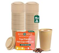 ECO SOUL 100% Compostable Coffee Cups with Lids - 16 Oz (25 Counts) to Go Coffee Disposable Bagasse Cups |Sturdy & Eco-Friendly Cups for Cafes, Party, Office