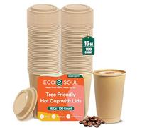 ECO SOUL 100% Compostable Coffee Cups with Lids - 473 ml (16 oz), 100 Pack | Leak-Resistant, Eco-Friendly Disposable Cups for Hot & Cold Drinks, Takeaway, Events & Parties