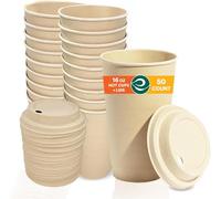 ECO SOUL 100% Compostable Coffee Cups with Lids - 473 ml (16 oz), 50 Pack | Leak-Resistant, Eco-Friendly Disposable Cups for Hot & Cold Drinks, Takeaway, Events & Parties