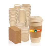 ECO SOUL 100% Compostable Plant-Based 16oz Hot Cups with Compostable Sleeves and Lids | (100 Count) | Disposable Paper Cups | Eco-Friendly Cups | Sturdy, Microwave & Oven Safe