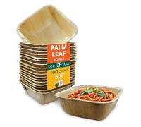 ECO SOUL 100 Disposable Palm Leaf Bowls, 5.5" (16oz) 475ml, Square Compostable Dessert Bamboo Bowl | Sturdy Eco Friendly, Biodegradable Heavy-Duty Bamboo Salad Bowl for Hot & Cold Food