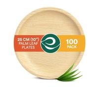ECO SOUL 100 Disposable Palm Leaf Plates 10”(25cm) Round Large Bamboo Plate I Eco Friendly, Biodegradable, Compostable Heavy-Duty Plate, Wooden Plates for Party & Events I Microwave & Oven Safe