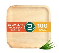ECO SOUL 100 Disposable Palm Leaf Plates 10”(25cm) Square Large Bamboo Plate I Eco Friendly, Biodegradable, Compostable Heavy-Duty Plate, Wooden Plates for Party & Events I Microwave & Oven Safe