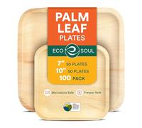 ECO SOUL 100 Palm Leaf Plates Square| 50 Large Dinner Plates, 50 Small Appetizer Plates|Eco-Friendly Compostable Bamboo Plate Disposable Dinnerware for Thanksgiving Dinner, Party & Wedding