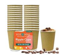 ECO SOUL 12oz Compostable Ripple Cups (50 Pack) - Biodegradable Paper Cups, Non-Toxic Disposable Cups for Hot Drinks, to-Go Coffee Cups, Eco-Friendly & Ripple Paper Cups