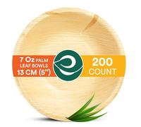 ECO SOUL 200 Disposable Palm Leaf Bowls, 5" (8oz) 230ml, Round Compostable Dessert Bamboo Bowl | Sturdy Eco Friendly, Biodegradable Heavy-Duty Bamboo Salad Bowl for Hot & Cold Food