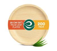 ECO SOUL 200 Palm Leaf Plates 10”(25cm) Round Large Bamboo Plate I Eco Friendly, Biodegradable, Compostable Heavy-Duty Plate, Disposable Plates for Christmas Dinner, Party & Events